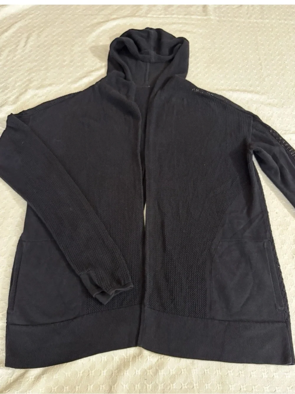 lululemon athletica Black Open-Front Lightweight Cardigan Sz M Cotton